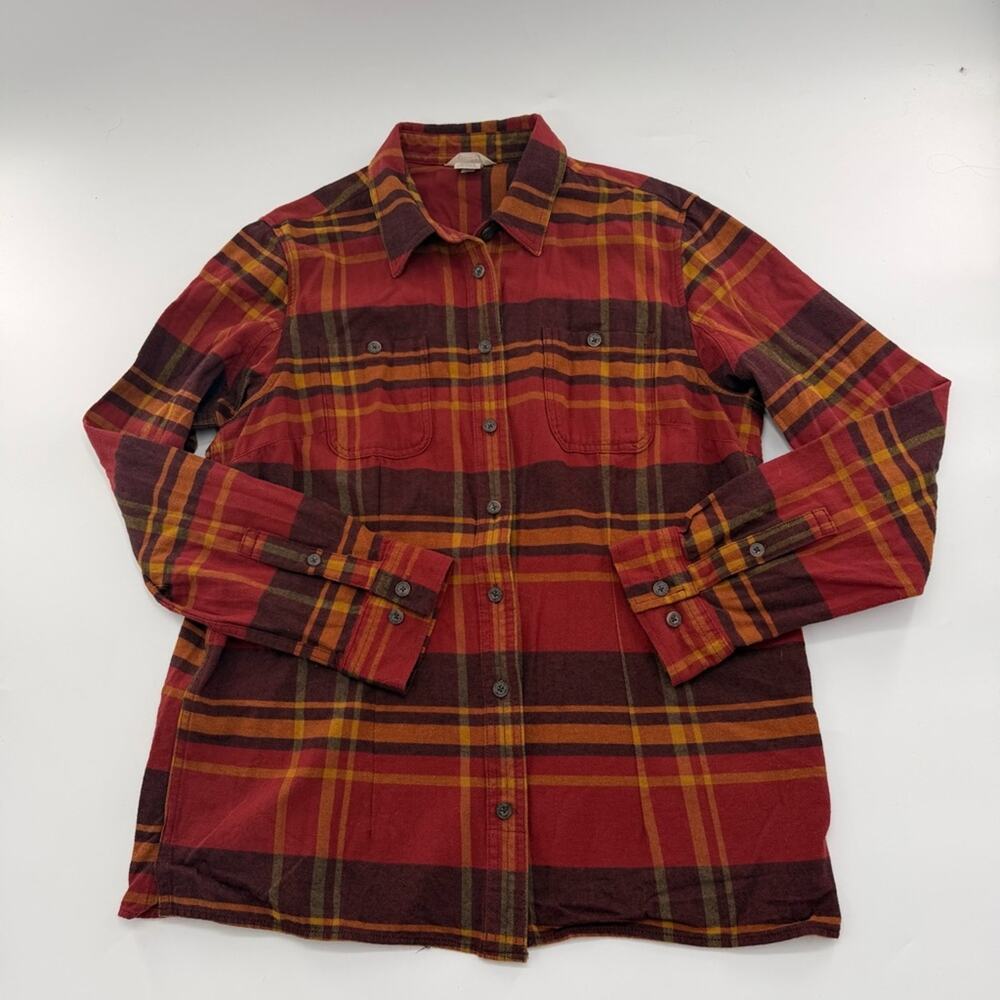 Duluth Trading Co Free Swingin’ Flannel Shirt Red Plaid Button Up Women’s Large